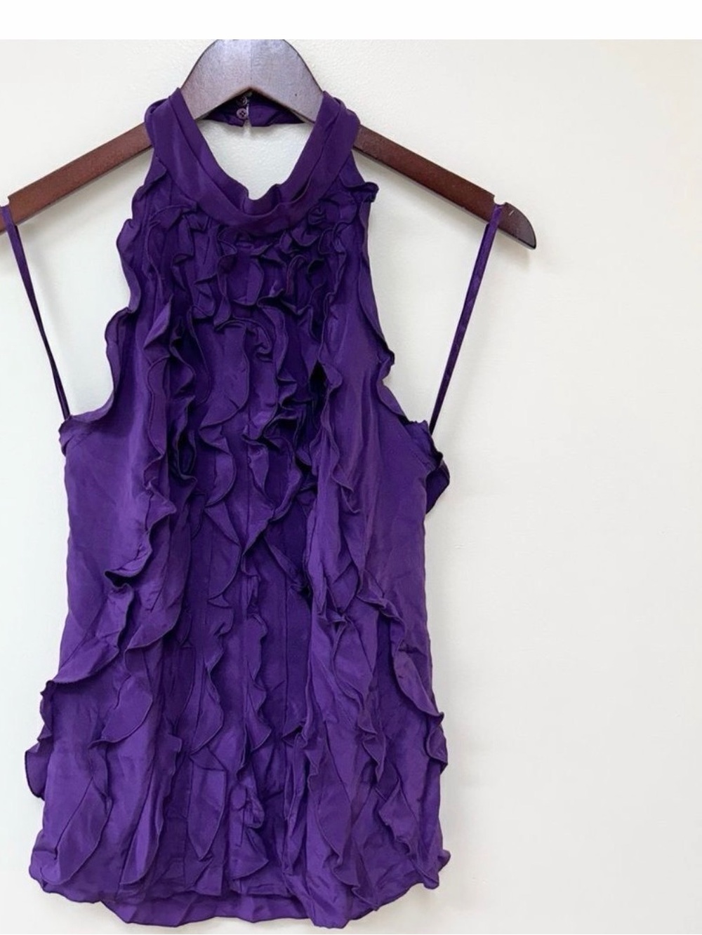 BCBGMaxAzria Purple Ruffle Halter Top
